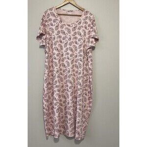 Lands End Womens Short Sleeve Midi Shirt Dress Size 3X Pink Paisley Everyday